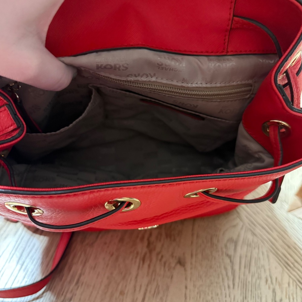 Michael Kors‎ Red Pebbled Leather Convertible Backpack Purse Gold Hardware - Picture 11 of 16